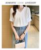 Short Chiffon Short Sleeve Loose Body Covering [Lalapala] Women's Blouse, Sleeve, Summer, Shirt, V-Neck, Stylish, Thin, Neat, Shirt, Top, Pullover,
