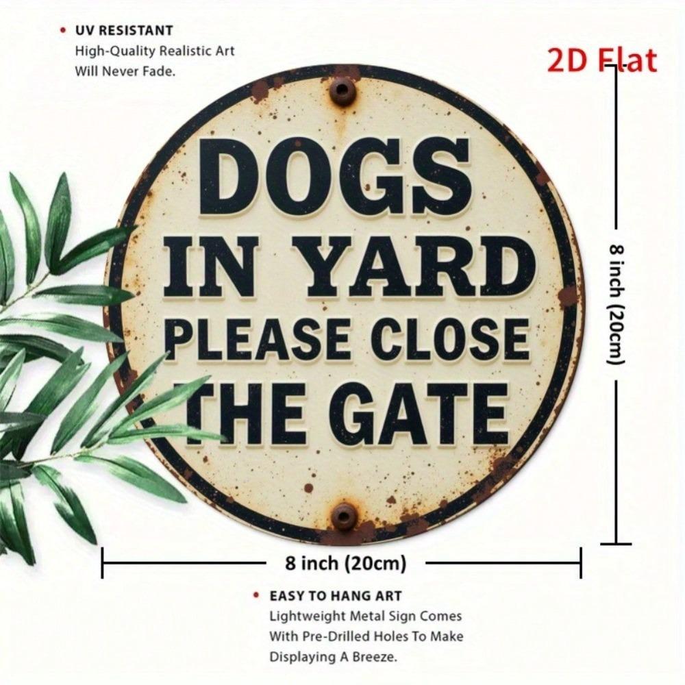 Metal Dog Yard Warning Sign Round Pet Safety Decor for Home Cafe Gate