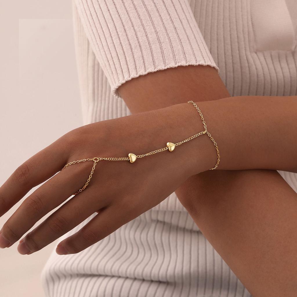 Exquisite Vintage Wrist Bracelet for Women Finger Ring Chain Charms Beads Bracelet Chain Lady Trendy Aesthetic Jewelry Set