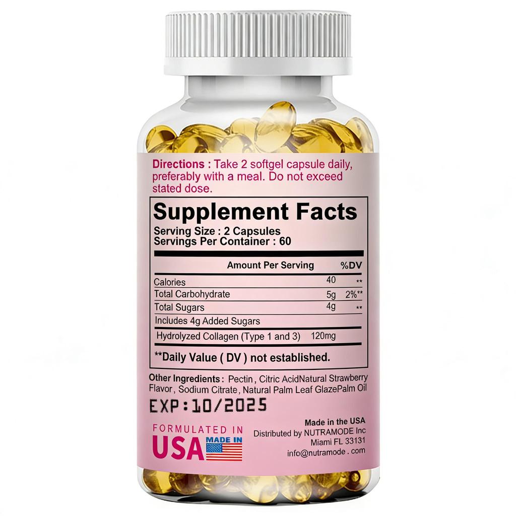 Hydrolyserade kollagenkapslar Stödjer Hudens & Ledernas & Hårets & Naglarnas Hälsa Anti-aging Kosttillskott För Kvinnor