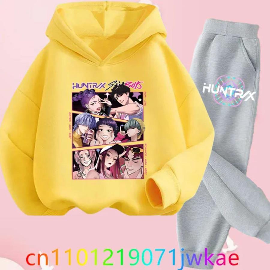 Kids Hoody Suit KPop Demon Hunters Printed Children's Clothing Y2K Hoodies+Pants Sports Sets