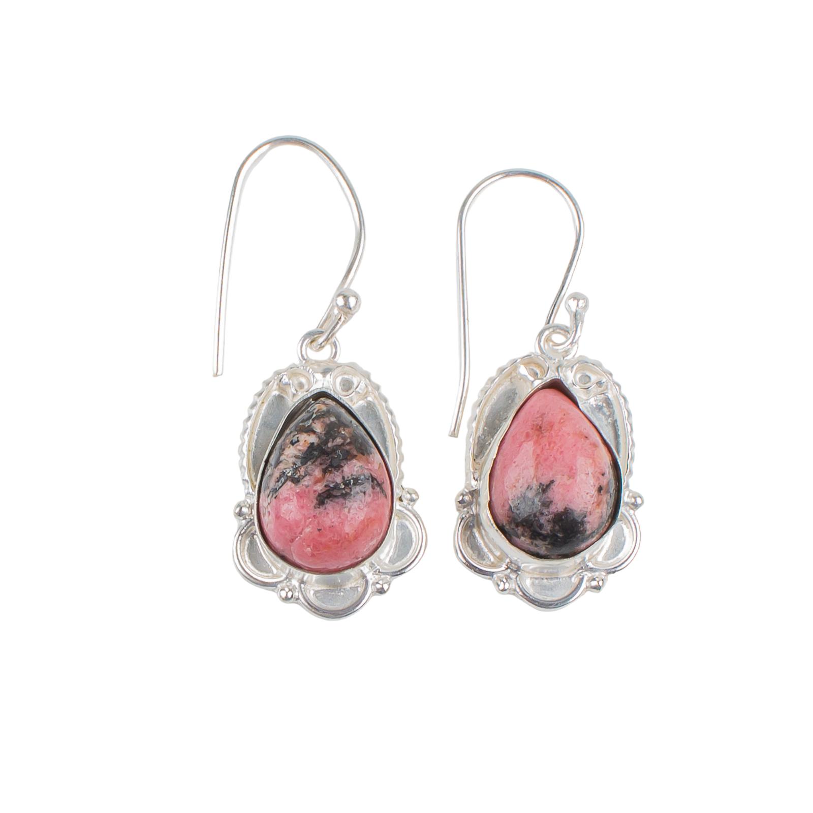 

925 Sterling Silver Black Rhodonite Gemstone Ethnic Jewelry Earrings For Women EE-41-27