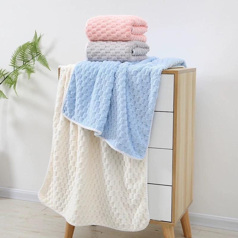 2pcs/set Cloud grid coral velvet towel set solid 1pc face towel and 1pc Largesize bath towel Quick Dry Towels bathroom for Adult