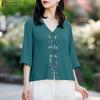 ZANZEA Women Summer V-Neck 3/4 Sleeve Casual Embroidery Blouse