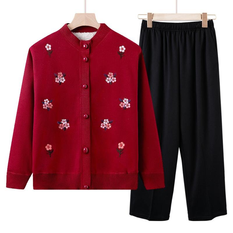 Middle aged lamb wool sweater female grandmother autumn and winter clothing mother fleece cardigan old lady thermal top jacket