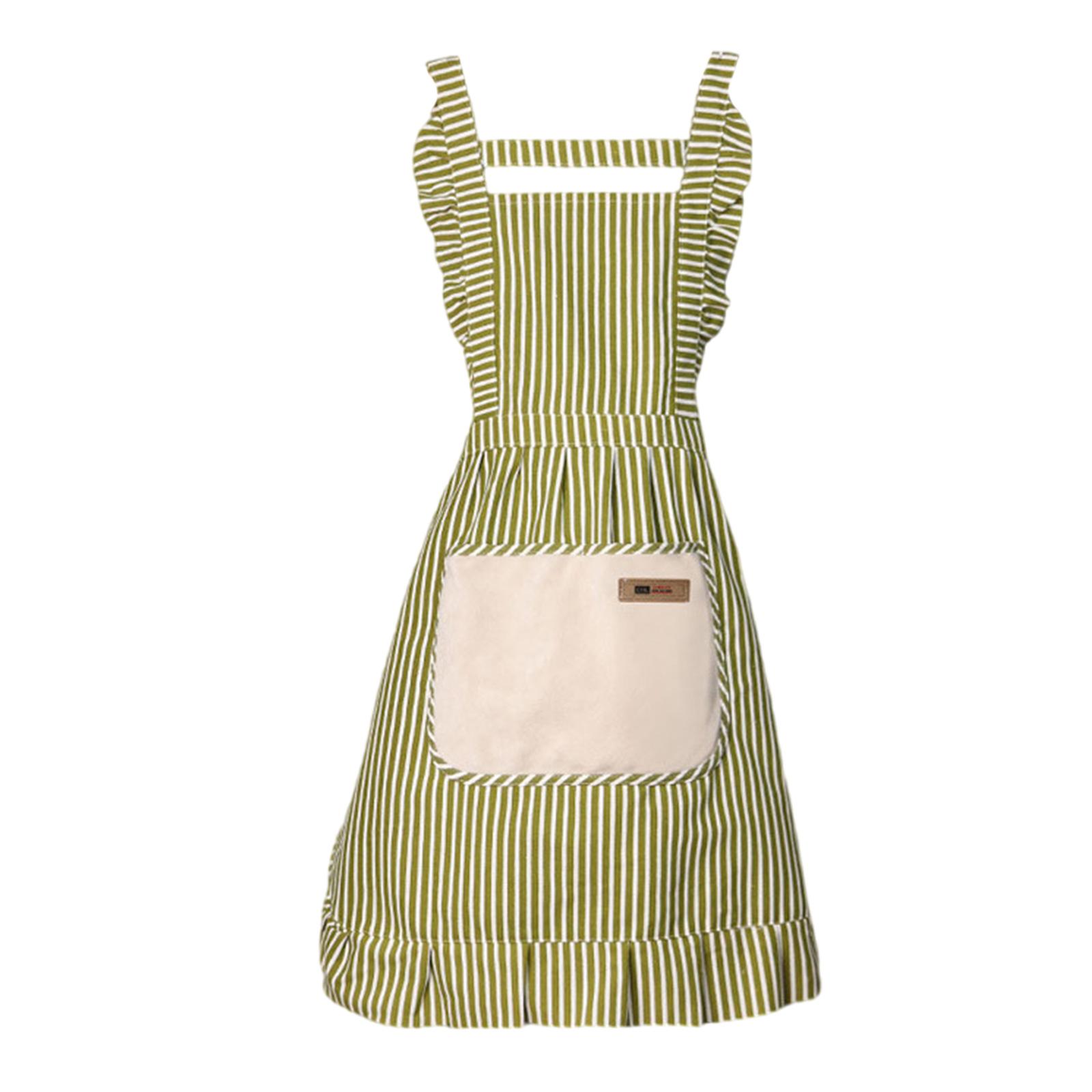 

Lace Apron Cotton Linen Blend Elastic Bands Kitchen Cooking Baking Accessory зелёный