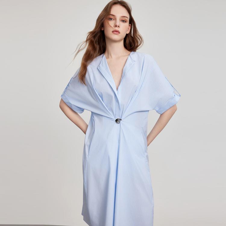 ELLE Elegant Versatile French Striped Design Short Sleeve Dress Women Dresses EL51401