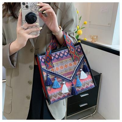 Handtasche im Ethno-Stil mit Quasten, Umhängetasche, Damentasche, große Kapazität
