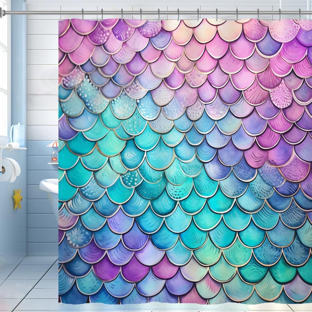 Cute Sea Turtle Shower Curtain Ocean Octopus Fish Shower Curtain for Bathroom Waterproof Fabric Bathroom Curtain with 12 Hooks