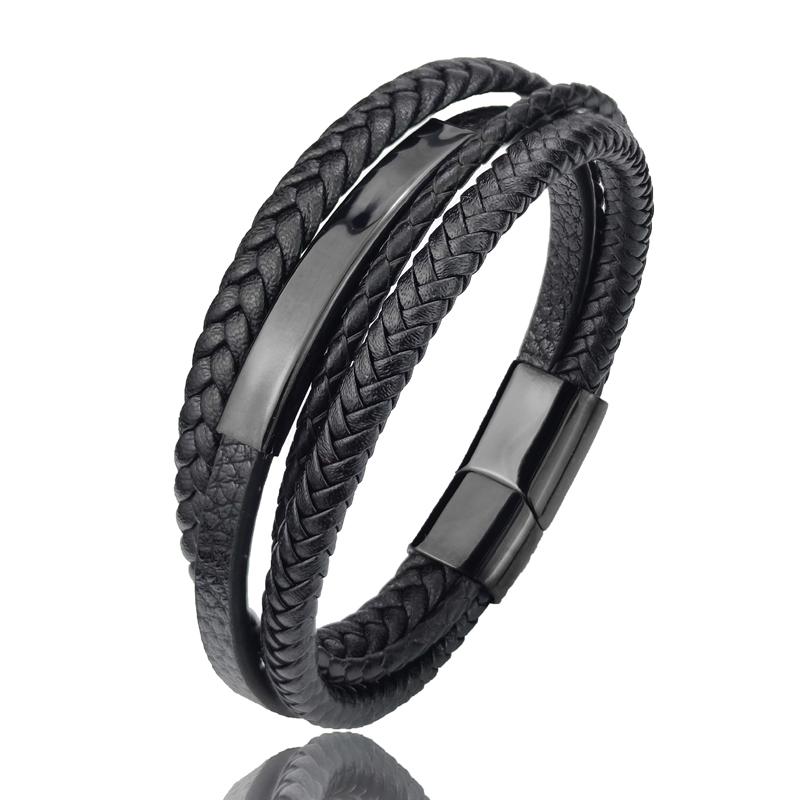Fashion Charm Brown Men Bracelet Multilayer Leather Bracelet Punk Jewelry Stainless Steel Magnetic Clasp Bangles Boho Bracelet