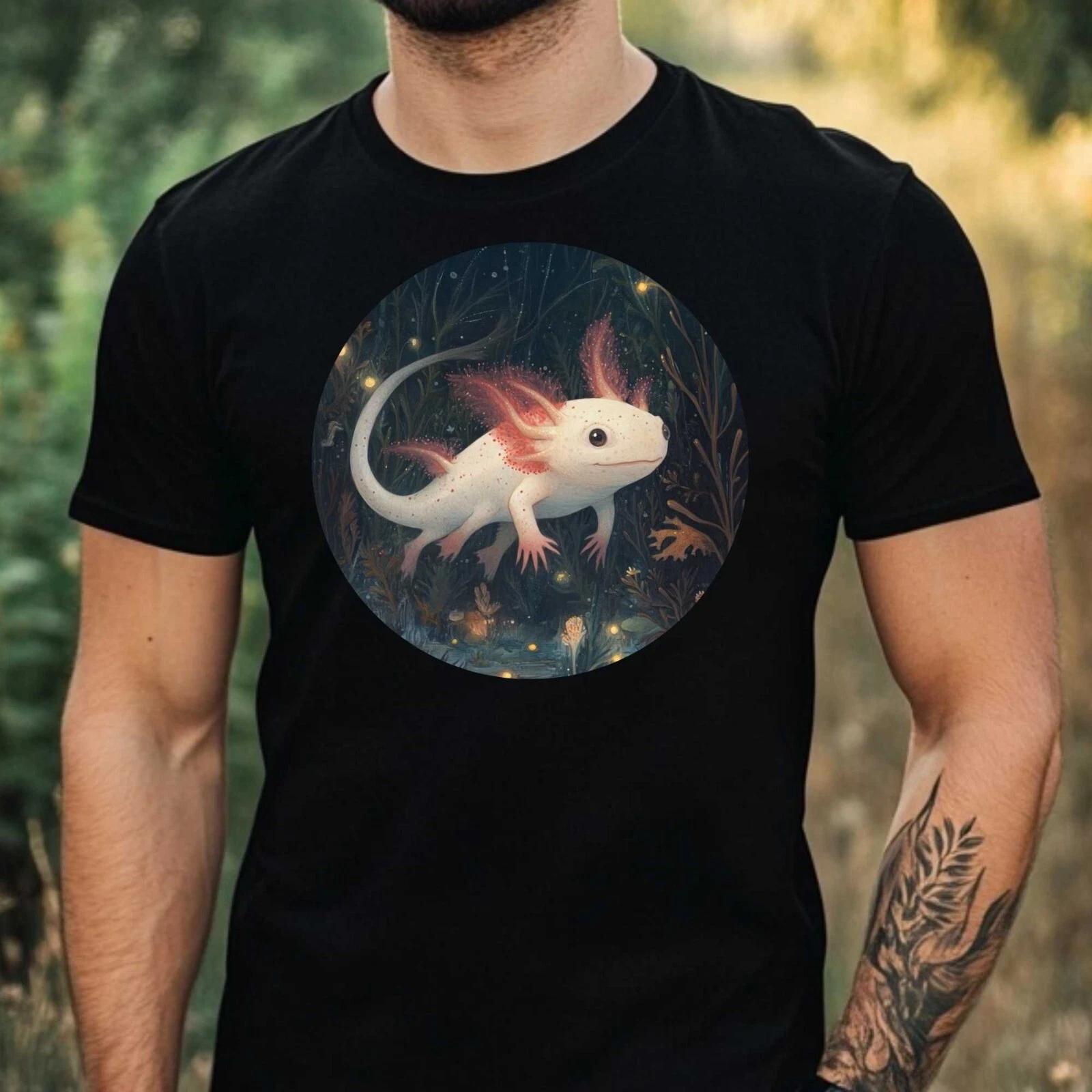 T-Shirt Herren Axolotl im Mondlicht Motiv Baumwolle Größe XS bis 5XL XXXXL