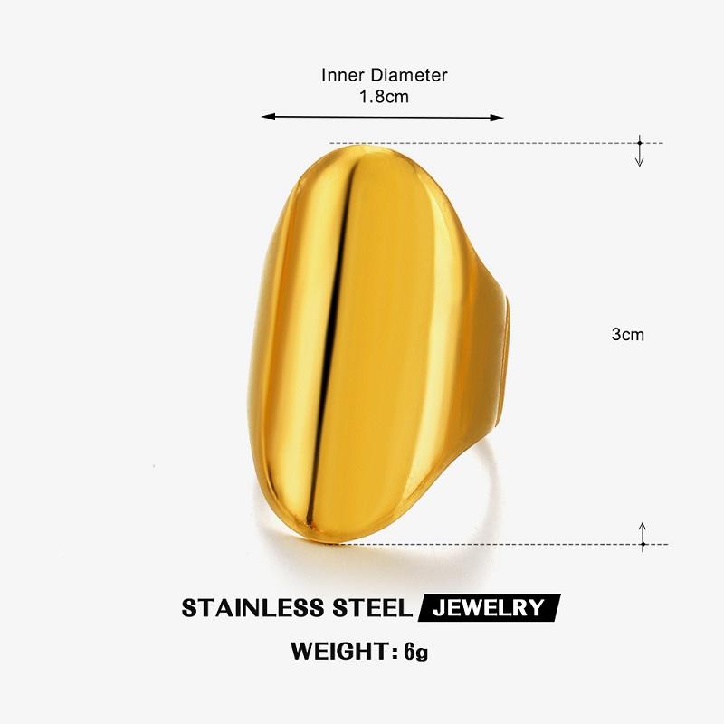 Vintage Metal Smooth Oval Wide Open Rings For Women Stainless Steel Gold Color Geometric Adjustable Chunky Rings Zircon
