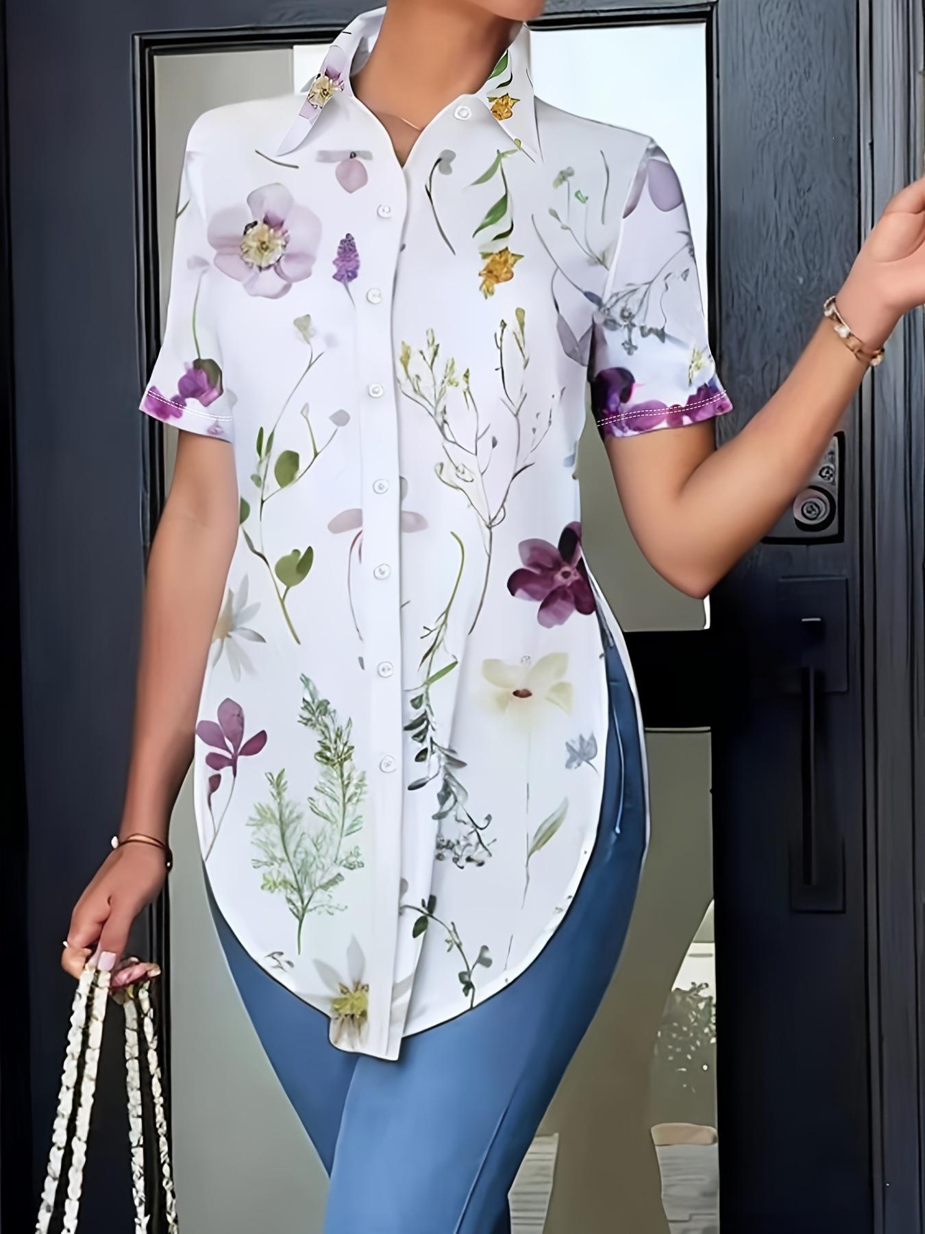 

2025 Autumn/Winter Elegant Floral Print Casual Shirt for Women 5XL белый