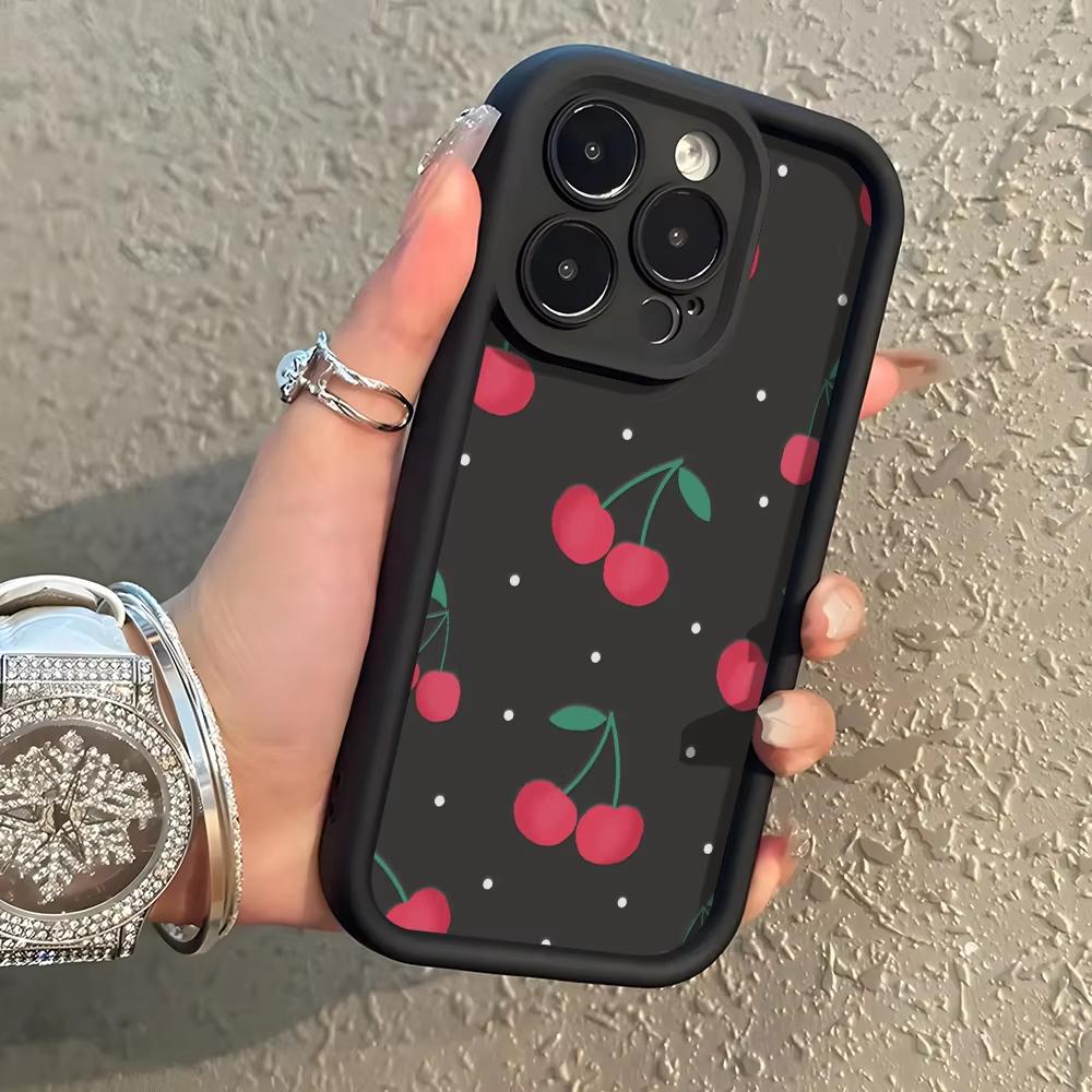 Red Cherry Pattern Soft TPU Phone Case for iPhone 17 Air 16 15 14 Pro Max Plus 13 12 Mini 8 7 X Xs Back Cover