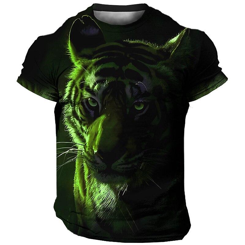 Animal Men'S T-Shirt 3d Tiger Print Fierce Beast Men Clothing Summer Casual Short Sleeved Street Cool Tops Tee Oversized T Shirt