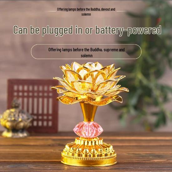 LED Seven-Colored Lotus Buddha Lamp - Rechargeable Guanyin Offering Light