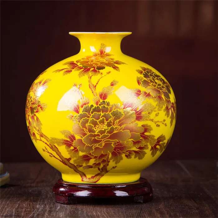 

Нова Ваза в Китайському Стилі Jingdezhen Жовта Кришталева Глазур Ваза для Квітів Домашній Декор Ручна Робота Блискуча Famille Rose Вази