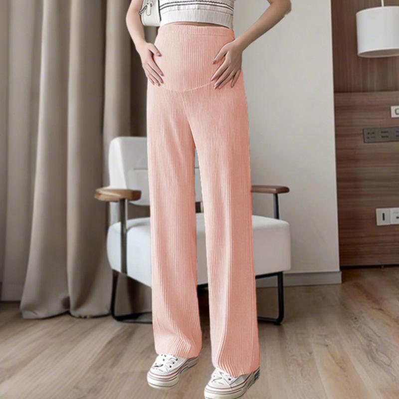 Maternity Wide-Leg Ice Silk Pants - Tummy Support, Casual Summer Plus Size XXL