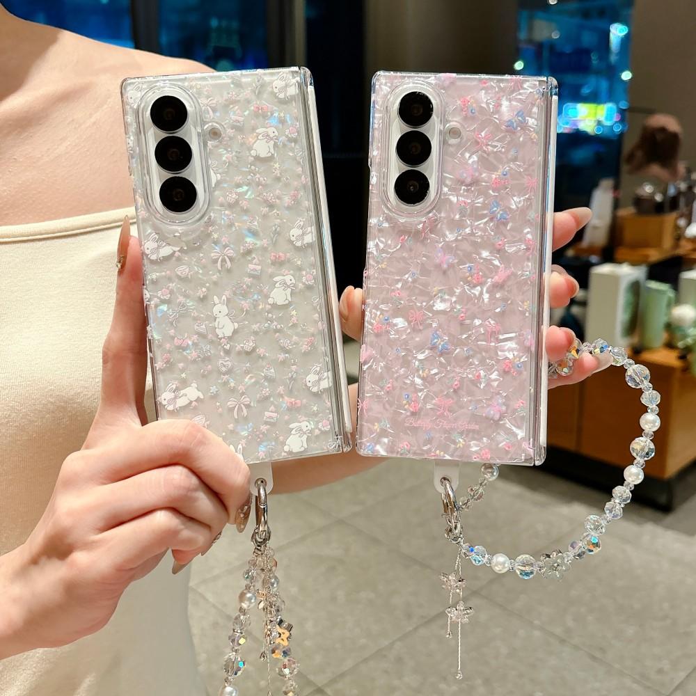 Floral Pattern For Samsung Galaxy Z Fold 7 6 5G Phone Case Magnetic Hinge Bracelet Protective PC Hard Shell (Only Back Cover)