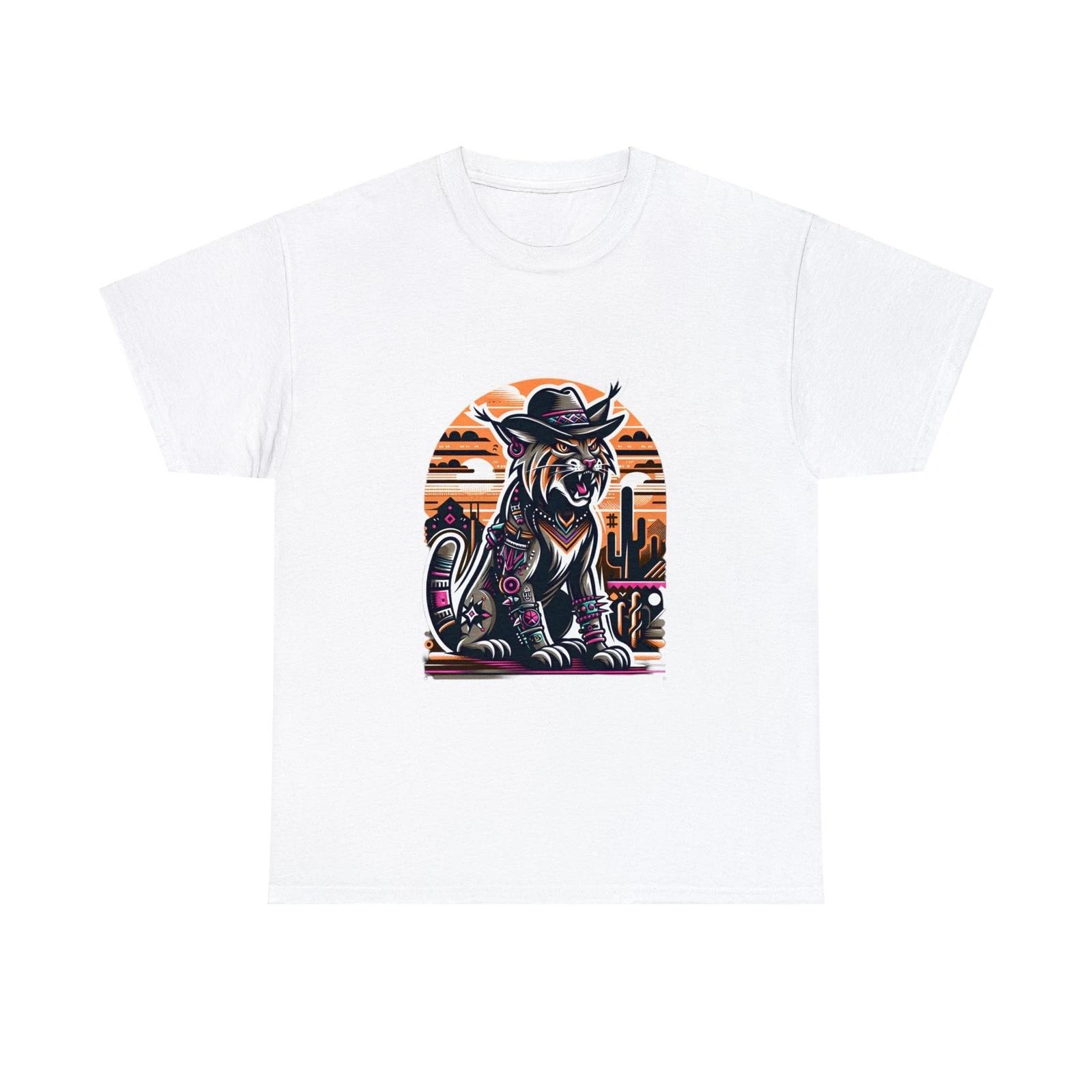 Adult T Shirt Edgy Bobcat Wild West Graphic Tee Unisex Southwest Aztec Navajo 3XL