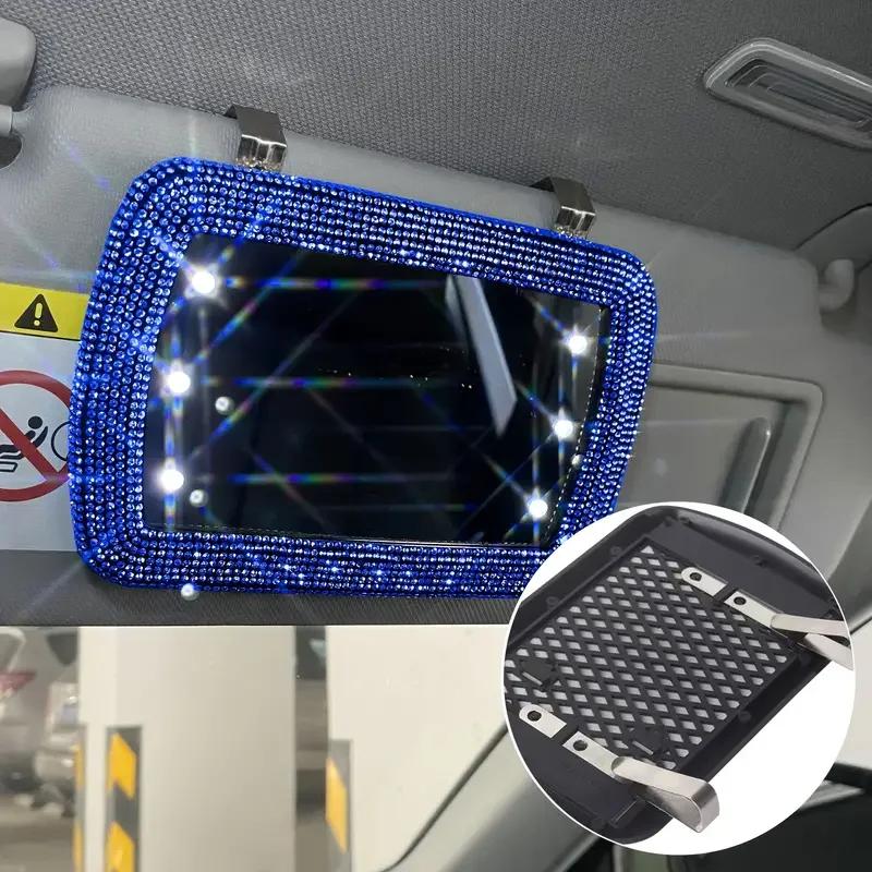 Diamond Crystal Car Visor Decoration Mirror Auto Women Makeup Mirror Sunshade Rear View Cosmetic Mirror Bling Car Accessories