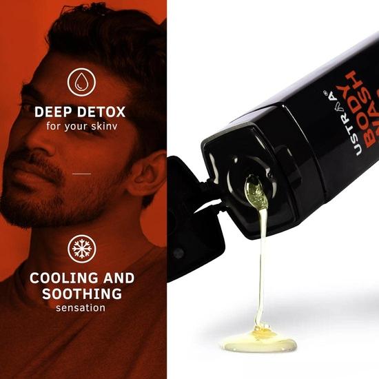 Ustraa Gel de spălat pentru corp - Cărbune activat 250 ml set de 2 - Detoxifiere profundă a pielii cu cărbune activat, hidratare cu Aloe Vera, curățare