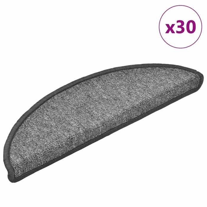 VidaXL Tapis d'escalier 30 pièces 56 x 17 x 3 cm Gris foncé Demi-rond 3365734