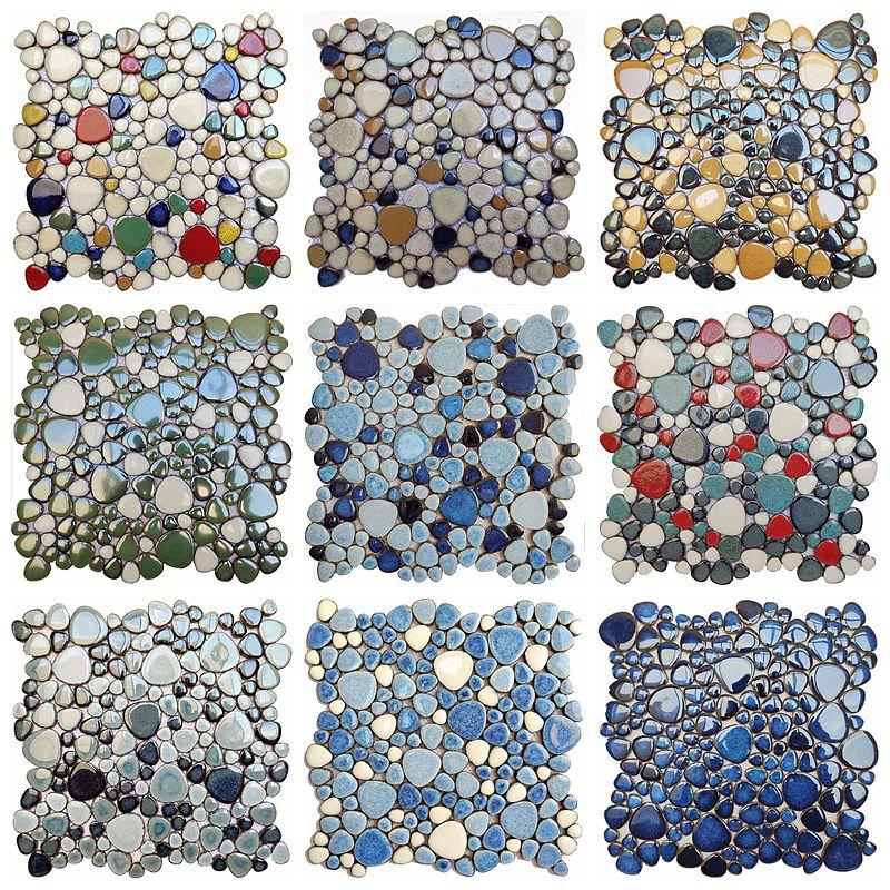 Keramik Kopfsteinpflaster Mosaik Fliesen Spa Heißwasserquelle Pool Fischteich Fragmente 30cm Badezimmer Rutschfest Blau Und Weiß Porzellan Fliesen