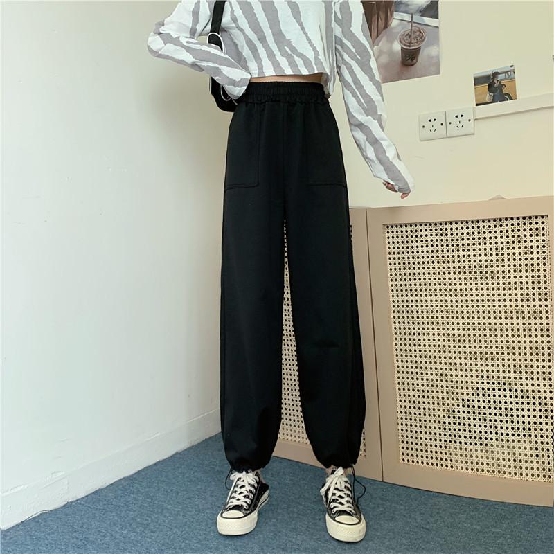 Nové korejské sportovní plusové sametové zateplené dámské tepláky ve velkých velikostech s širokými nohavicemi, volné rovné tepláky harémového střihu se stahováním