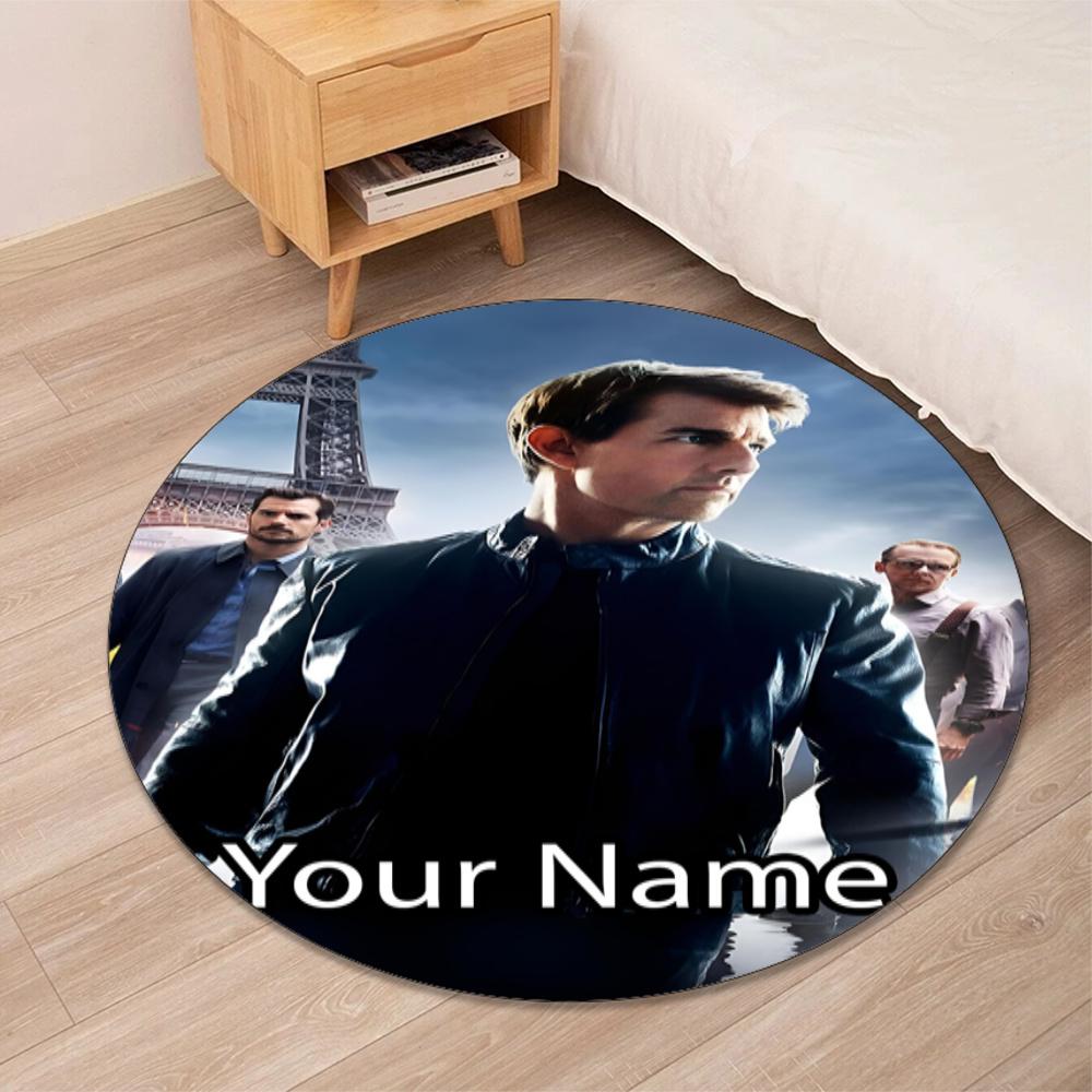 Custom Name Mission Impossible Printed Round Rug Carpet Chair Rug Area Rug Entryway Doormats,for Office Chair Living Room Bedroom Kitchen Room.