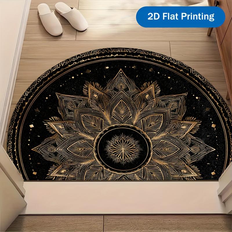 1 Stück Schwarze Goldene Mandala Halbkreis Willkommens-Fußmatte Rutschfest für Außenbereich Terrasse Veranda Küche Badezimmer Eingangsbereich Bodenmatte