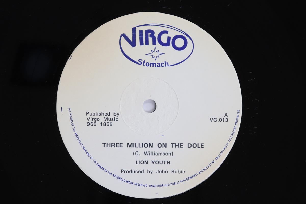 12inch Record LION YOUTH  Three Million On The Dole  Three M VG013 VIRGO STOMACH UK Reggae Ska  Dub Used