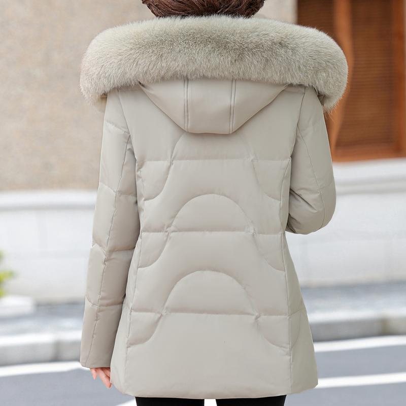 Real Fur Collar Middle Age Women Winter White Duck Down Jackets Vintage Plus Size Parkas Hooded Elegant Thick Warm Short Down Coats Woman Outerwears