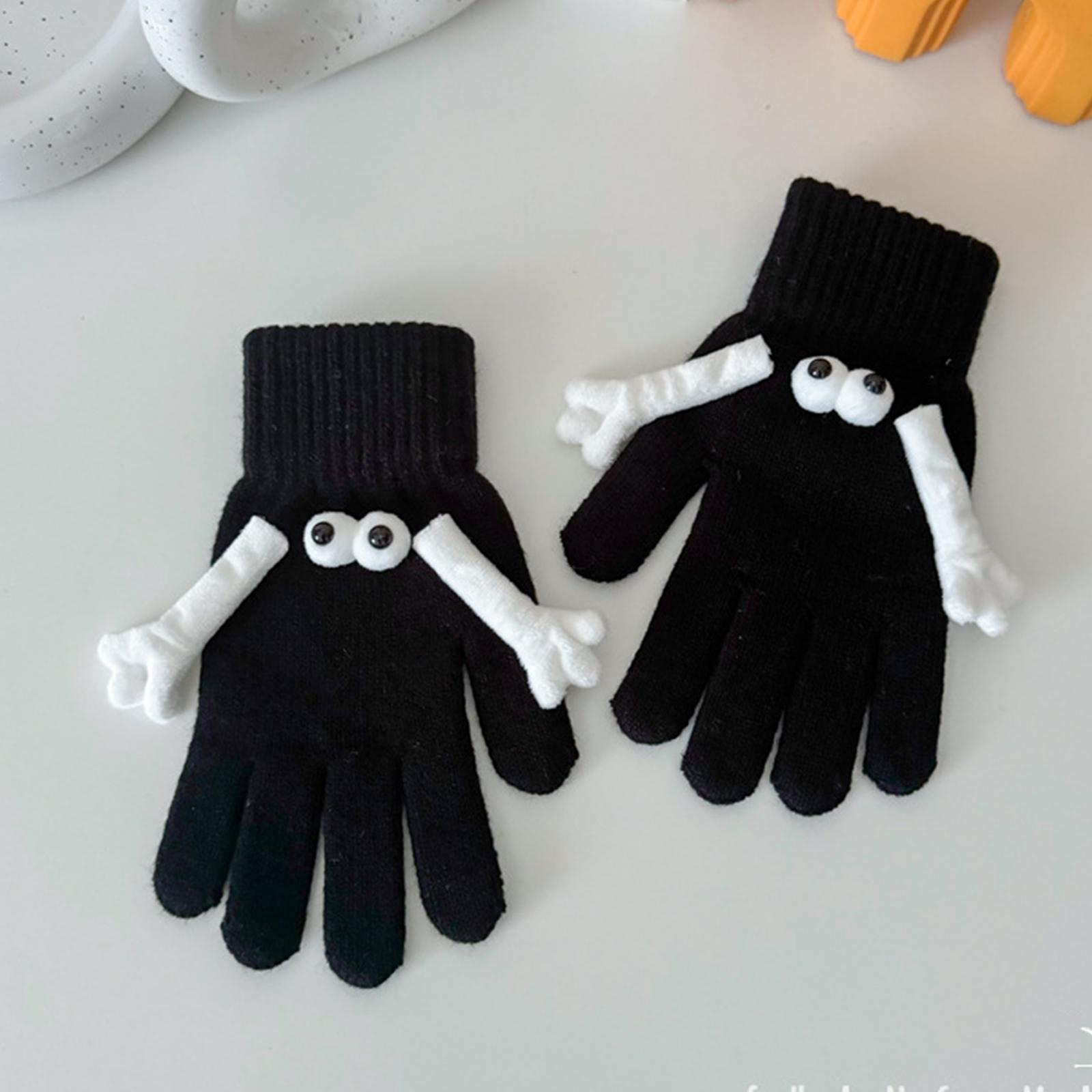 

Couple Gloves Cute Leaky Finger Magnetic Holding Warm Finger Brushed Velvet Gloves One Size чорний