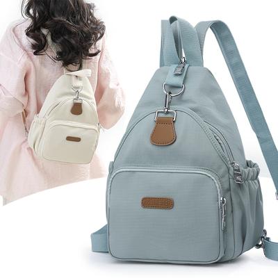 Mochila Multifuncional Feminina Leve de Nylon Bolsa de Peito Cor Sólida Bolsa de Ombro Transversal