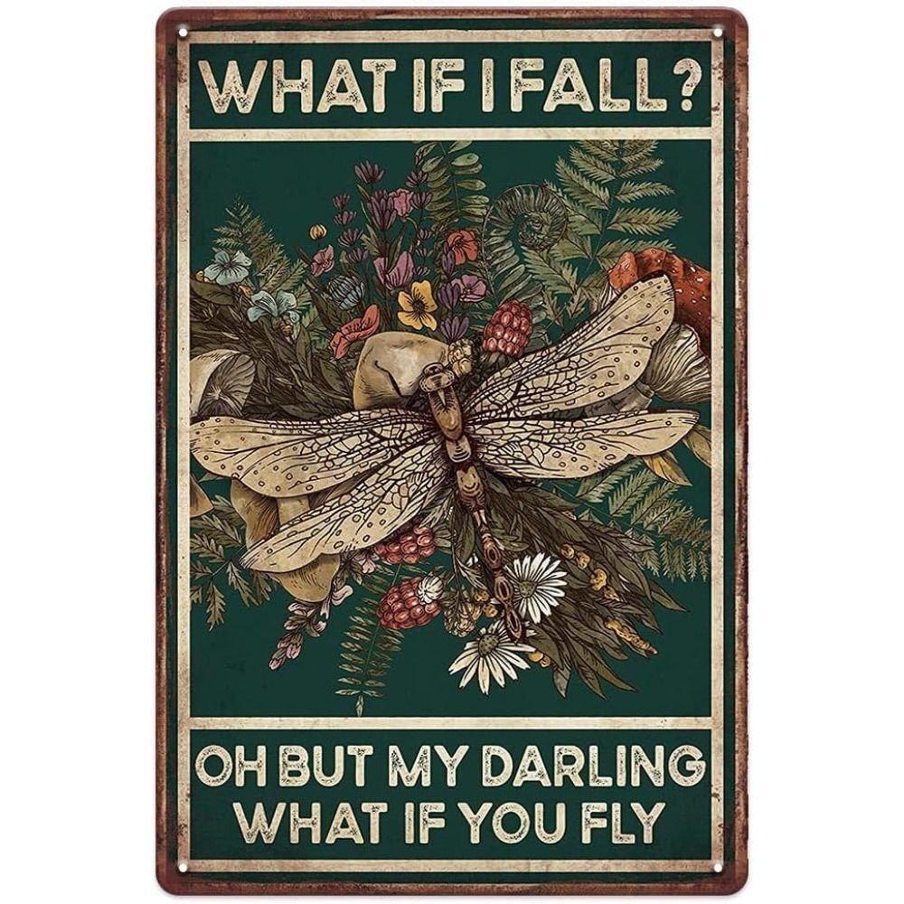 Artistic Dragonflies & Flowers Metal Tin Signs - Unique Wall Decor