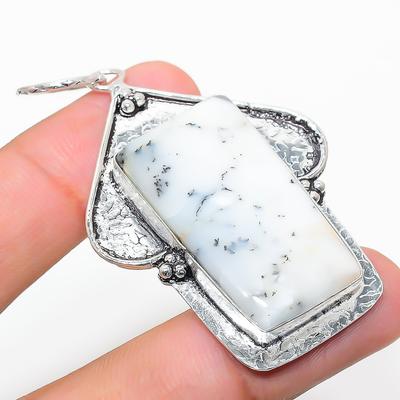 Natural Dendrite Opal Gemstone 925 Sterling Silver Gift Pendant 2.44" P2n47