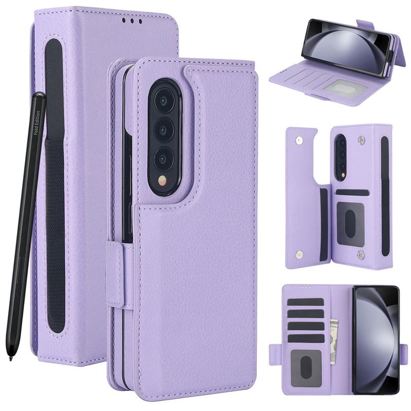 Pro Samsung Z Fold 6 Kožená Skládací vložka na kartu Slot pro pero Pouzdro na telefon Pro Galaxy Z Fold 5 Z Fold 3 4 Flip Multifunkční stojánek