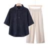 Yalu Mid-Age Women's Stylish Summer Short-Sleeve Top & Pants Set