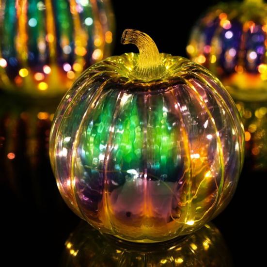 Glass Pumpkin Lights LED Lighted Pumpkin Fall Thanksgiving Table Centerpiece for Bedroom Bathroom Hallway Home Decoration