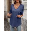 2026 Spring/Summer New Solid Color V-Neck Drawstring Hooded T-Shirt for Women Casual Short Sleeve