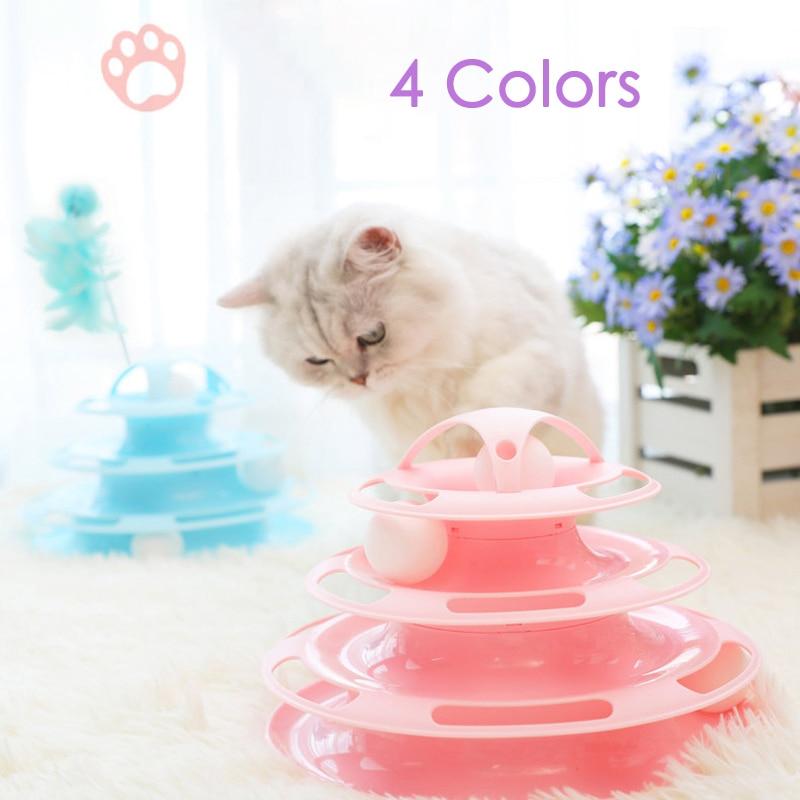 

Qsezeny 3/4 уровня, игрушка для домашних животных, кошек, тренировочная развлекательная тарелка, башня с котенком, треки, диск, интеллект для кошек, трехдисковый стакан