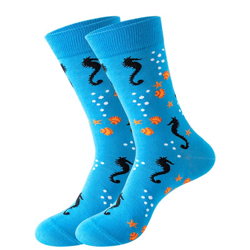 New Fashion Mens Socks Japanese Harajuku Happy Cartoon Socks Seahorse Crab Shrimp Coral Socks Trend Male Stockings Funny Socks
