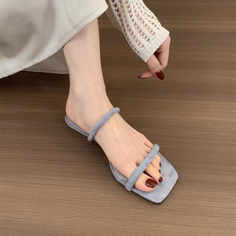 Fashion 2025 New Fashion Strange Wedge Slippers For Woman Wide Strap Square Toe Yellow High Heels Mules Slides Shoes Summer Sandal