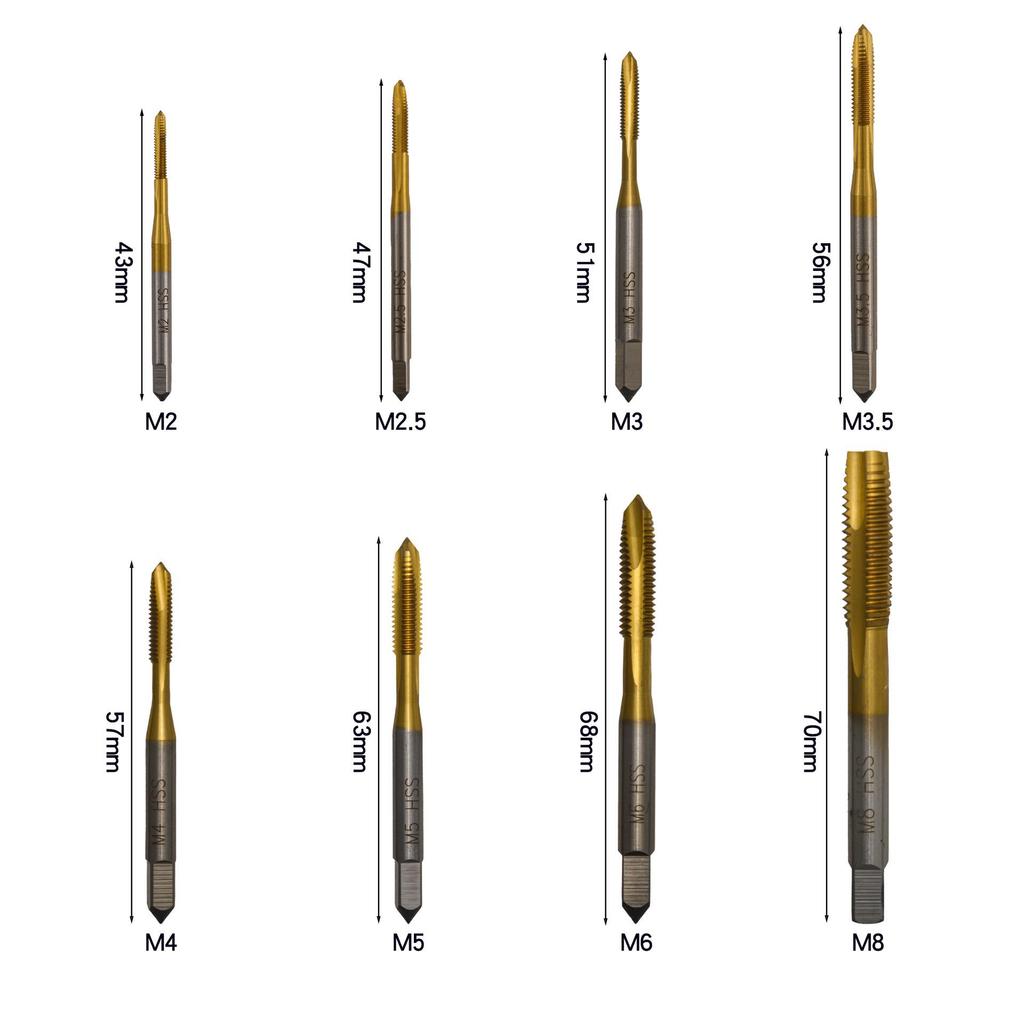 5-Piece Titanium Spiral Point Taper Tap Set, High-Speed Steel Tapping Drill Bits
