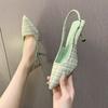 French Xiaoxiangfeng high-heeled bag-head sandals women's new summer thin-heeled pointed foot shoes