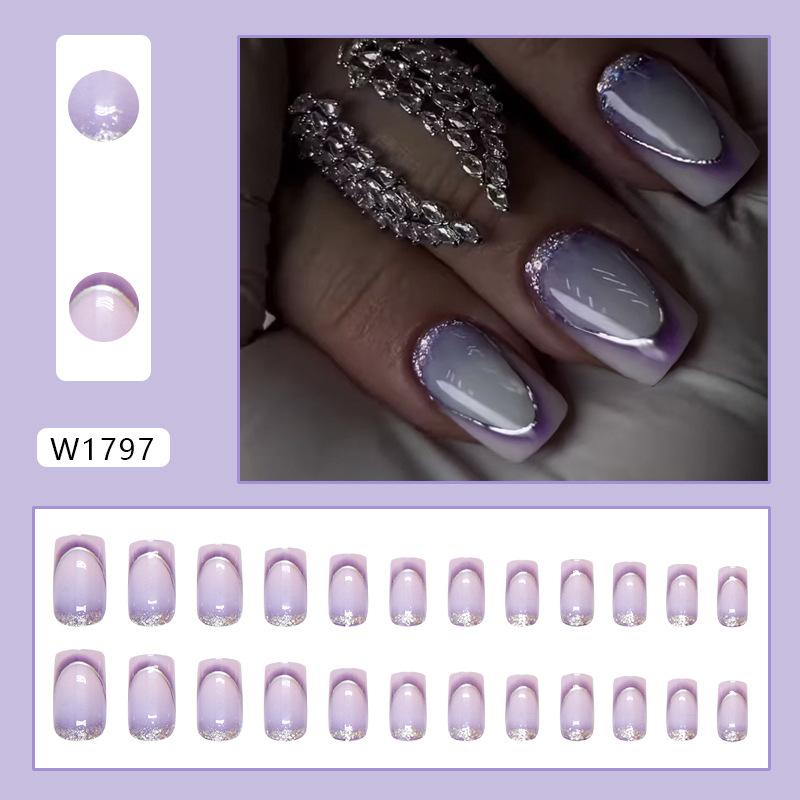 

24 шт. Wear Nail Fine Flash Pure Want Съемный ноготь Французский постепенный переход накладной ноготь Европейский и американский стиль Квадратный ноготь