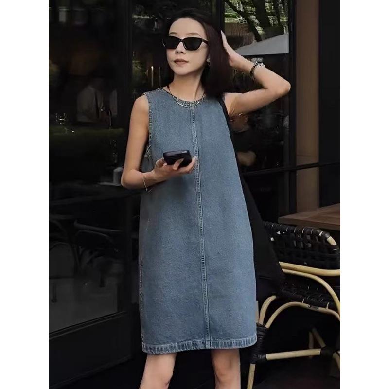 Retro French Sleeveless Backless Denim Dress - 2026 Women's Summer Loose Slimming Short Skirt