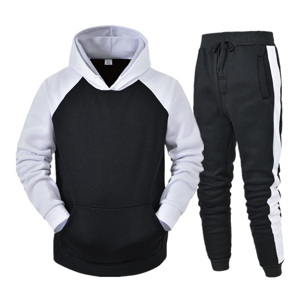 Mens Hooded Sports Tracksuit Unisex Two-Piece Running Outfits Long Sleeve Pullover Hoodies Sweatshirt+Sweatpants Set