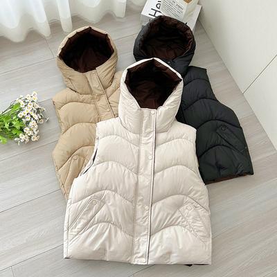 New Autumn and Winter Cotton Vest Loose and Fashionable Warm Vest Cotton Horse Clip Hooded Short Girls Jacket